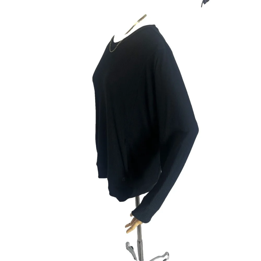 Tommy John Womens Zen Black Ribbed Sweatshirt Large Loungewear Errands Pocket Nw